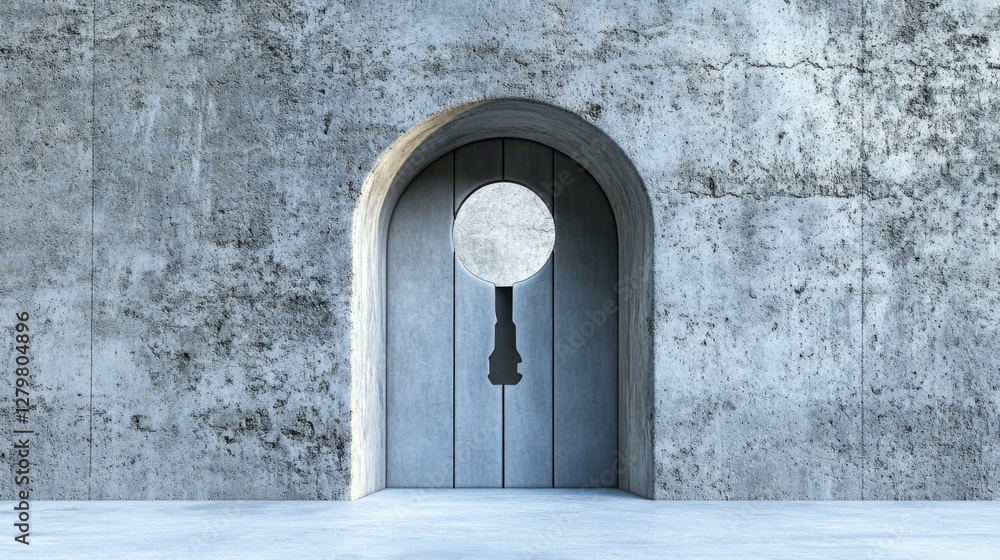 Poster keyhole in a concrete wall, symbolizing access and discovery in a minimalistic setting