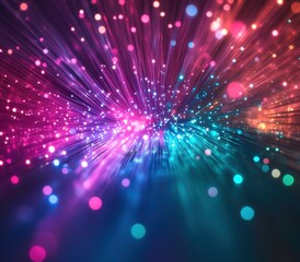 Fototapeta premium Dynamic Abstract Background with Colorful Dots and Radiating Light Effects in Deep Blue, Pink, and Violet Hues for Technology, Design, and Art Projects