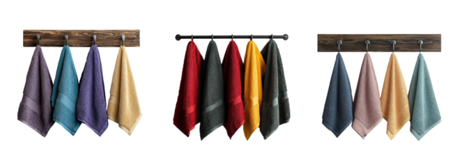 Colorful Towels Hanging on a Rack for Home Decor