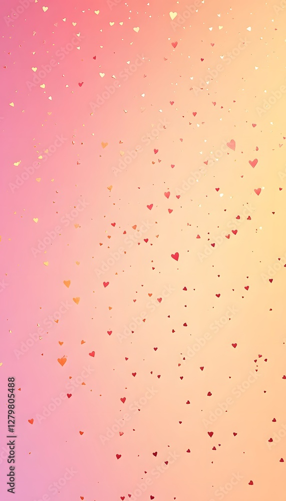Poster a gradient background of hearts and glitter spreading across the image