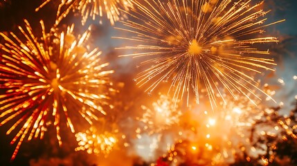 Obraz premium Fireworks exploding in night sky