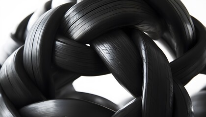 Intricate weaving of repurposed rubber tires into abstract sculpture