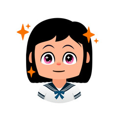 Cute Cartoon girl Avatar, Emoji girl School, Student with sparkly eyes of excitement