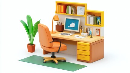 Fototapeta premium Modern Home Office Setup with Desk, Chair, Computer and Plants