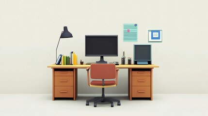 Modern Home Office Setup with Desk, Chair, and Computer Equipment