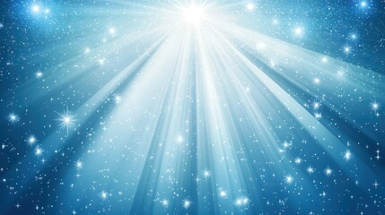 Bright Blue Abstract Background with Rays of Light and Sparkles