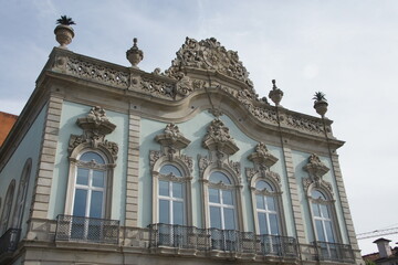 Palace facade. Ornate Baroque architecture. Historic Portuguese landmark, Braga, Portugal. Opulent details. Timeless elegance. Architectural masterpiece.