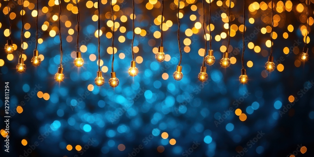 Poster glamorous string lights illuminating a vibrant background with soft bokeh effect creating a magical 