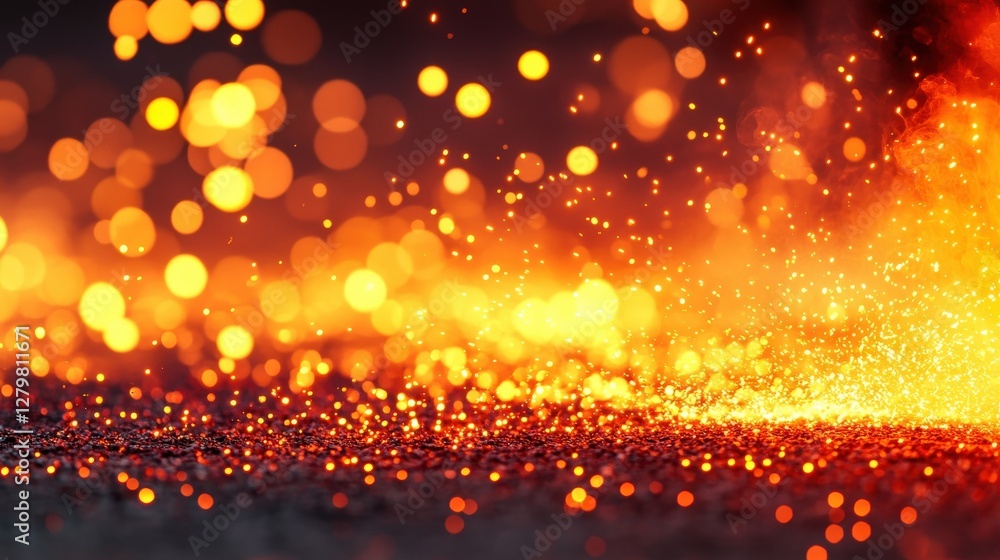 Poster fiery sparks and bokeh lights create a dramatic, energetic background perfect for design projects, a