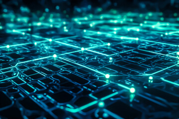 Obraz premium Glowing Blue Digital Network with Futuristic Circuit Connections