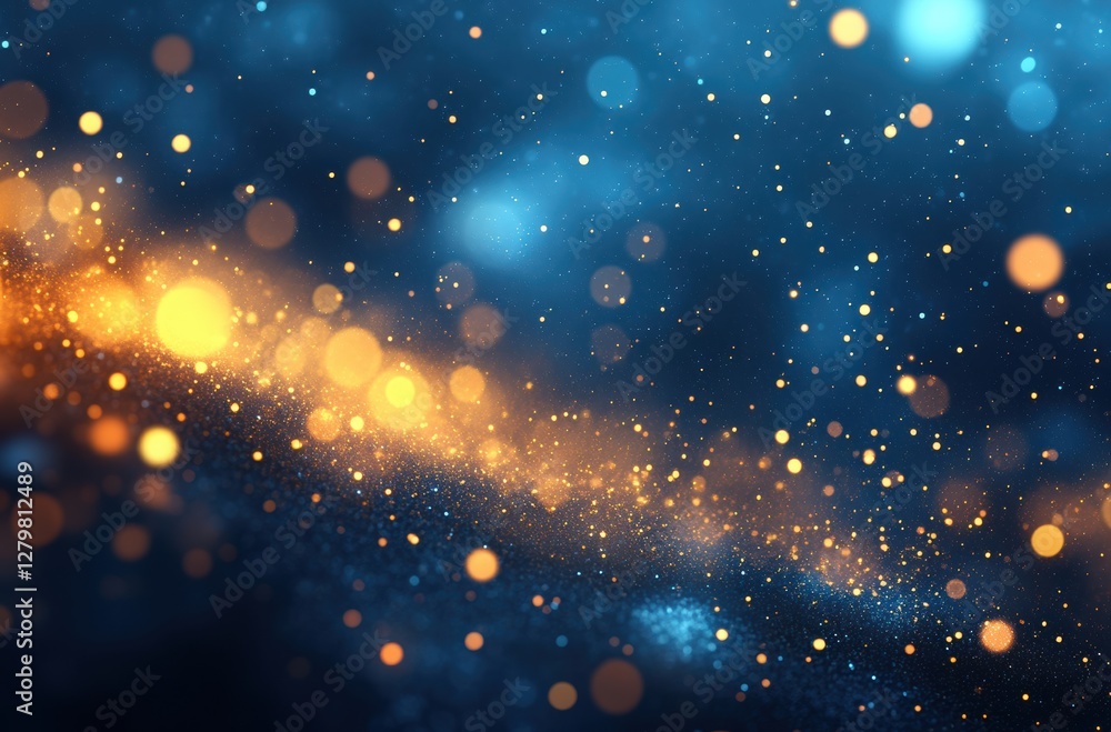 Poster glowing particles dancing across a dark blue background creating a magical and dreamlike atmosphere 
