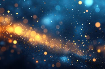 Fototapeta premium Glowing Particles Dancing Across a Dark Blue Background Creating a Magical and Dreamlike Atmosphere with Soft Light Effects