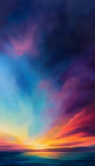 Fototapeta premium Dramatic sunset painting featuring the ocean sky and beautiful clouds