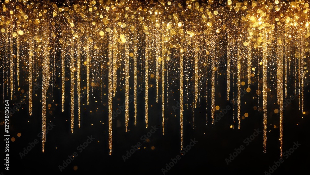 Poster golden glittering background with vertical strands of sparkling lights and soft bokeh effects ideal 