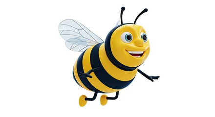 Cute Cartoon Bee Flying with a Cheerful Smile Isolated on White