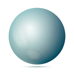 Glass blue ball or precious pearl. Glossy realistic ball, 3D sphere. Abstract vector illustration highlighted on a white background. Big metal bubble with shadow.
