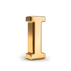 Golden three dimensional letter I isolated on white