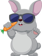 cartoon cute bunny wearing sunglasses and holding a carrot