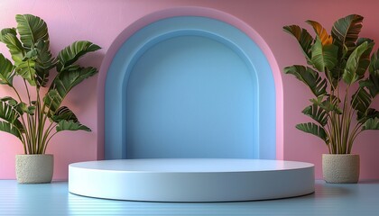A minimalist aesthetic indoor setting with vibrant colors and plants