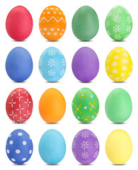 Easter eggs in different colors isolated on white, set