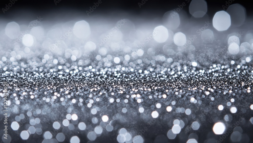 Poster shimmering silver glitter background with soft bokeh effect for festive or glamorous themes in a stu