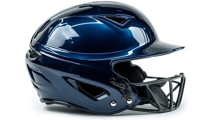 Fototapeta premium A shiny navy blue baseball helmet displayed on white background