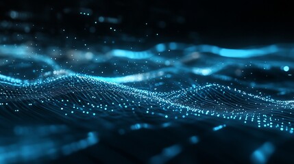 Digital wave, particles, dark background, abstract, technology
