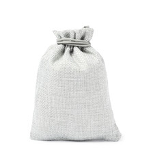 One grey burlap sack isolated on white