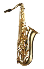Jazz. One beautiful saxophone isolated on white