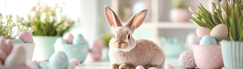 Obraz premium Easter bunny scene festive atmosphere pastel hues springtime decor