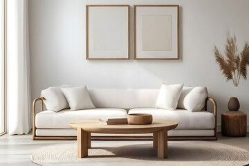 Fototapeta premium Minimalist Living Room with Beige Sofa