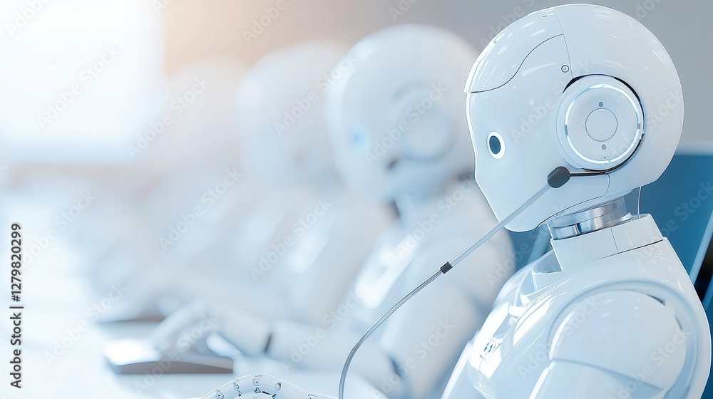 Poster ai chatbot automation's influence on call centers, exploring effects on operations, workforce dynami