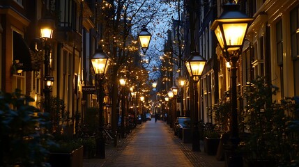 European city street at night