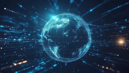 Fototapeta premium Planet earth rotating and generating global network connections with data lines and nodes
