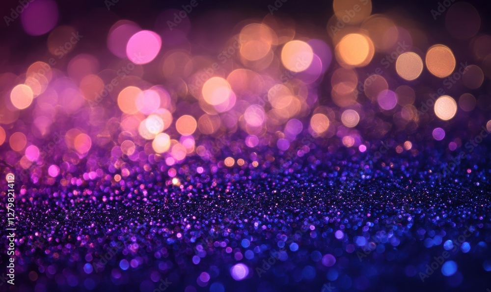 Poster vibrant abstract background with shimmering bokeh lights in shades of purple and orange creating a m