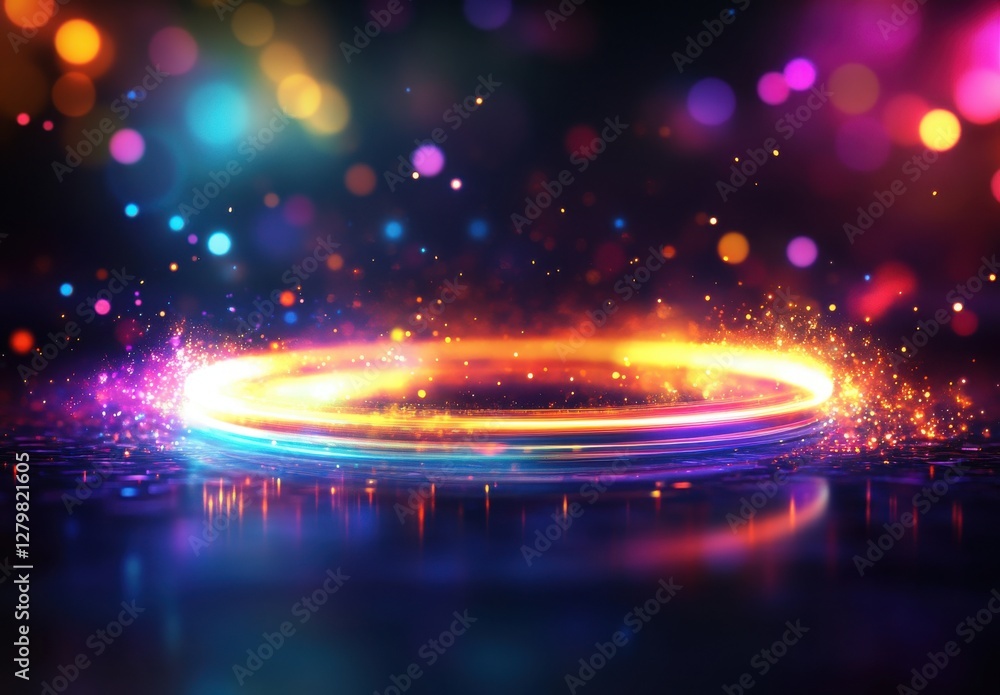 Poster vibrant abstract glow with colorful lights and shimmering particles on dark background for use in cr