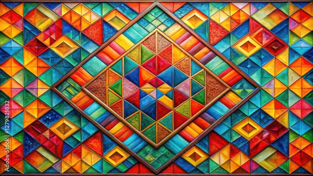 Sticker vibrant geometric mosaic a symphony of colorful triangles and squares in a striking abstract composi