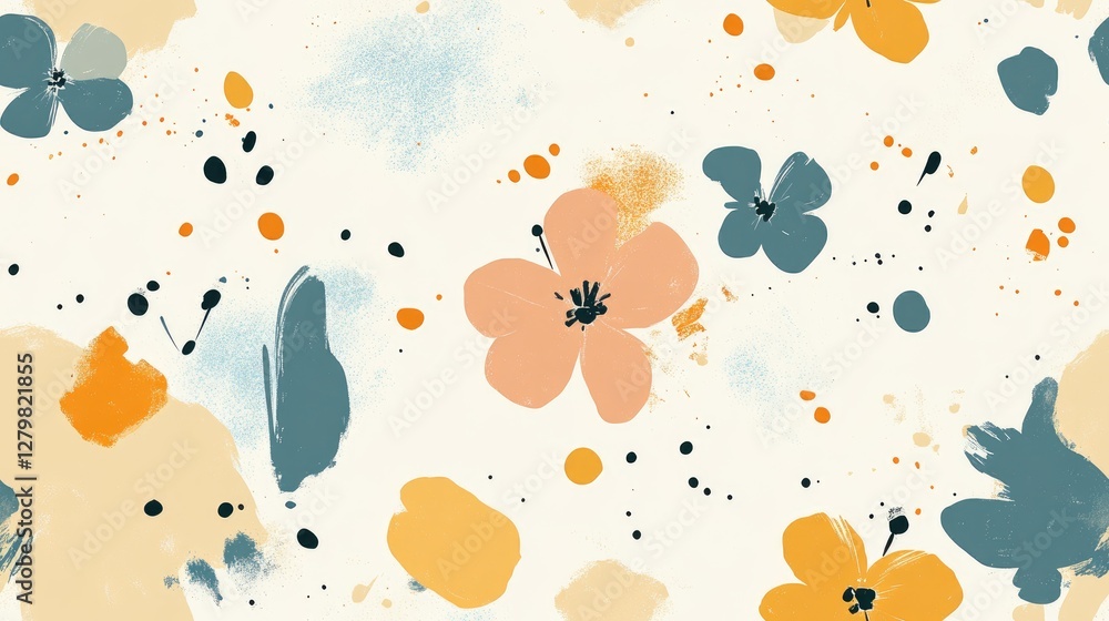 Poster this lively seamless pattern showcases an array of botanical designs, blending flowers and playful s