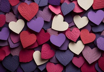 Fototapeta premium Romantic Purple Red Cream Hearts Background