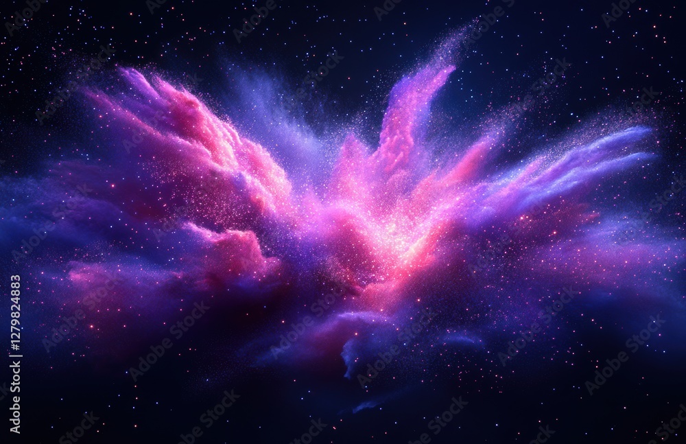 Poster vivid cosmic explosion of colors in outer space with swirling brights and abstract patterns represen