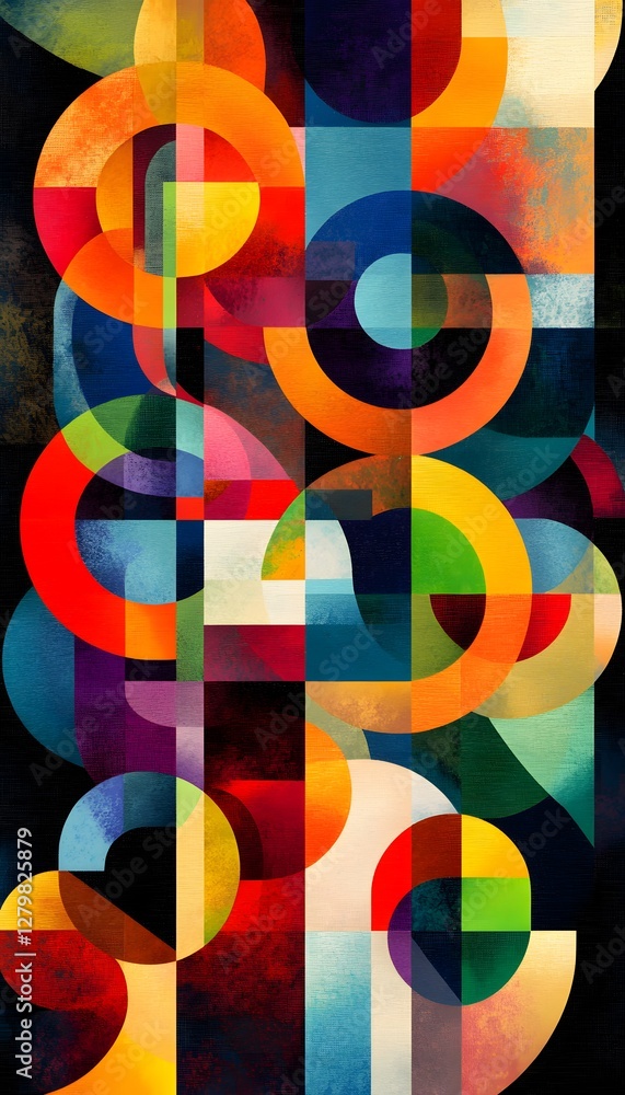 Aufkleber a geometric abstract composition of colorful circular and square shapes