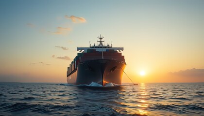 Sunset Voyage: Cargo Ship at Sea
