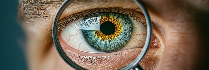 Close up revealing intricate details of a human eye, highlighting the iris, pupil, delicate blood vessels, and emphasizing vision health and eye care