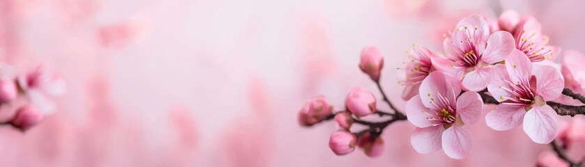 Obraz premium Delicate Pink Cherry Blossom Branches with Soft Focus Background in Springtime Blooming Nature Scene