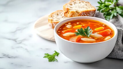Hearty lentil soup with vegetables and bread