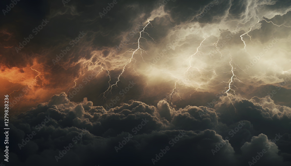 Poster storm clouds with multiple lightning strikes