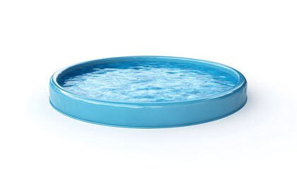 Round blue paddling pool filled with clear shimmering water