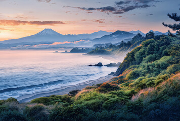 Fototapeta premium 葛飾北斎11/46「富嶽三十六景 相州七里浜」リデザイン
