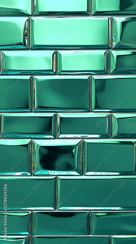 Poster teal glossy rectangular tile pattern