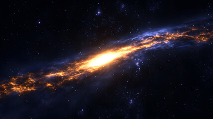 Fototapeta premium A vibrant nebula bursts with fiery orange and electric blue hues, its luminous core radiating intense light against a backdrop of countless stars. A cosmic spectacle of celestial beauty.